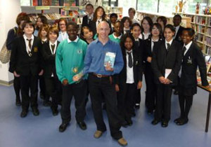 David Thorpe with Year 9 students in Lewisham receiving the Lewisham Book Award 2008
